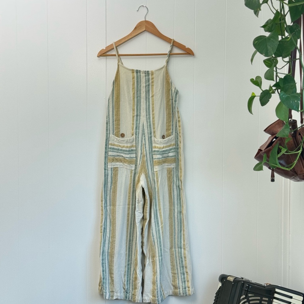 Rip Curl Cream and Green Striped Jumpsuit